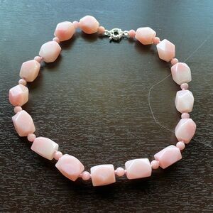 GSJ Signed 925 Sterling Silver Faceted Pink Opal Heavy Hand-Knotted Necklace